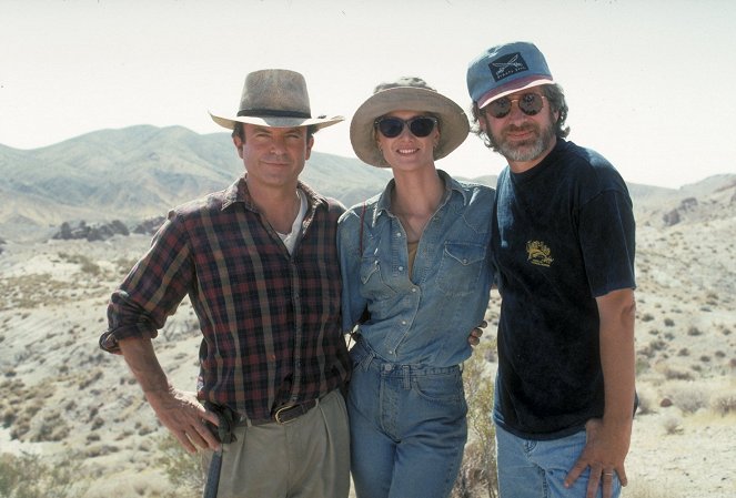 Parque Jurássico - De filmagens - Sam Neill, Laura Dern, Steven Spielberg
