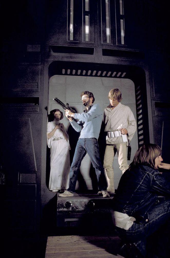 Star Wars: Csillagok háborúja - Forgatási fotók - Carrie Fisher, George Lucas, Mark Hamill