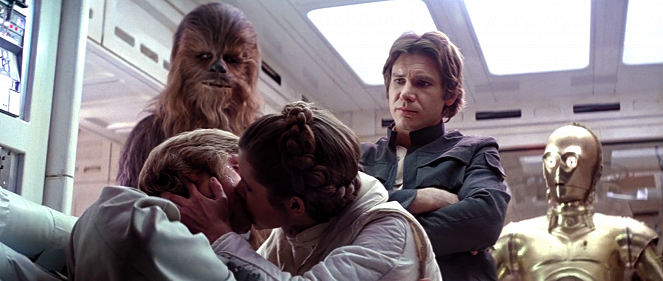 Star Wars: Episode V - Das Imperium schlägt zurück - Filmfotos - Peter Mayhew, Mark Hamill, Carrie Fisher, Harrison Ford