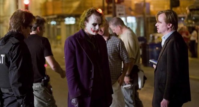 The Dark Knight - Dreharbeiten - Gary Oldman, Heath Ledger, Christopher Nolan