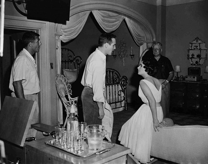 Gata em Telhado de Zinco Quente - De filmagens - Richard Brooks, Paul Newman, Elizabeth Taylor, William H. Daniels