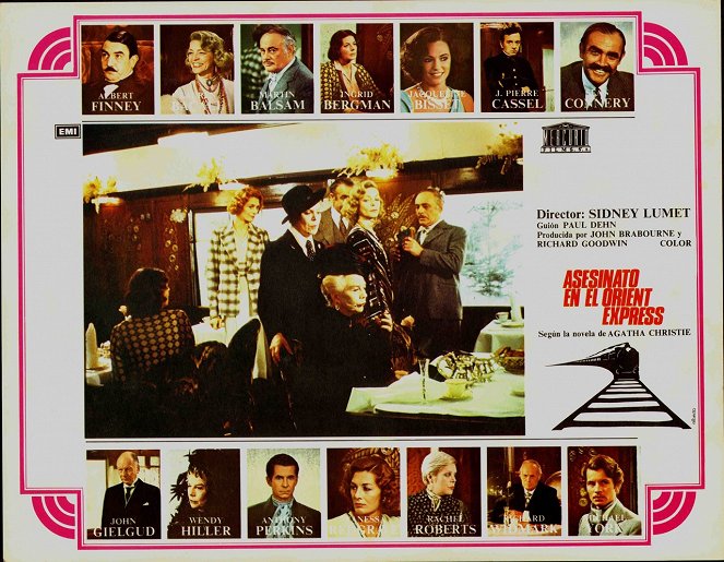 Murder on the Orient Express - Lobbykaarten - Vanessa Redgrave, Rachel Roberts, Sean Connery, Wendy Hiller, Lauren Bacall, Martin Balsam