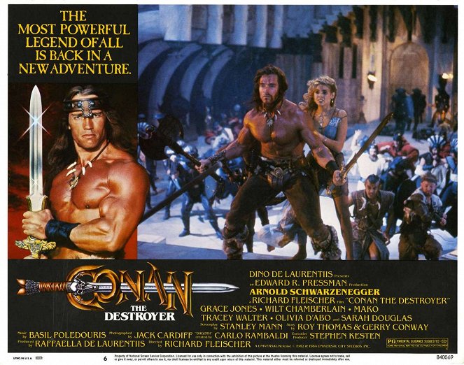 Conan Niszczyciel - Lobby karty - Arnold Schwarzenegger, Olivia d'Abo