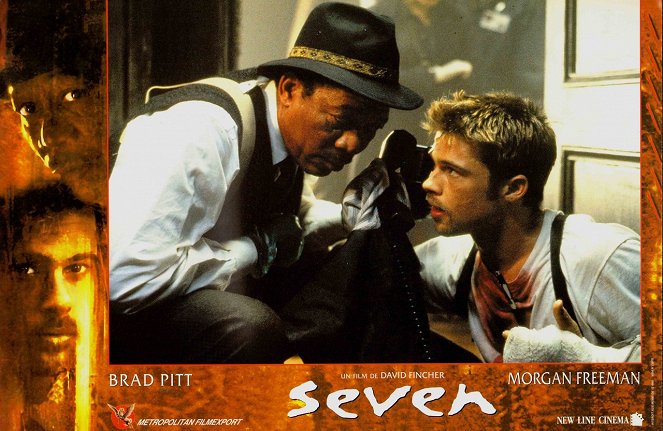 Se7en: Os Sete Pecados Mortais - Cartões lobby - Morgan Freeman, Brad Pitt