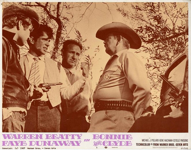 Bonnie i Clyde - Lobby karty - Michael J. Pollard, Warren Beatty, Gene Hackman, Denver Pyle