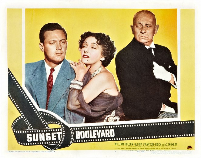 Bulwar zachodzącego słońca - Lobby karty - William Holden, Gloria Swanson, Erich von Stroheim
