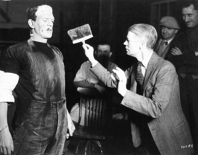Frankenstein menyasszonya - Forgatási fotók - Boris Karloff, Jack P. Pierce, James Whale