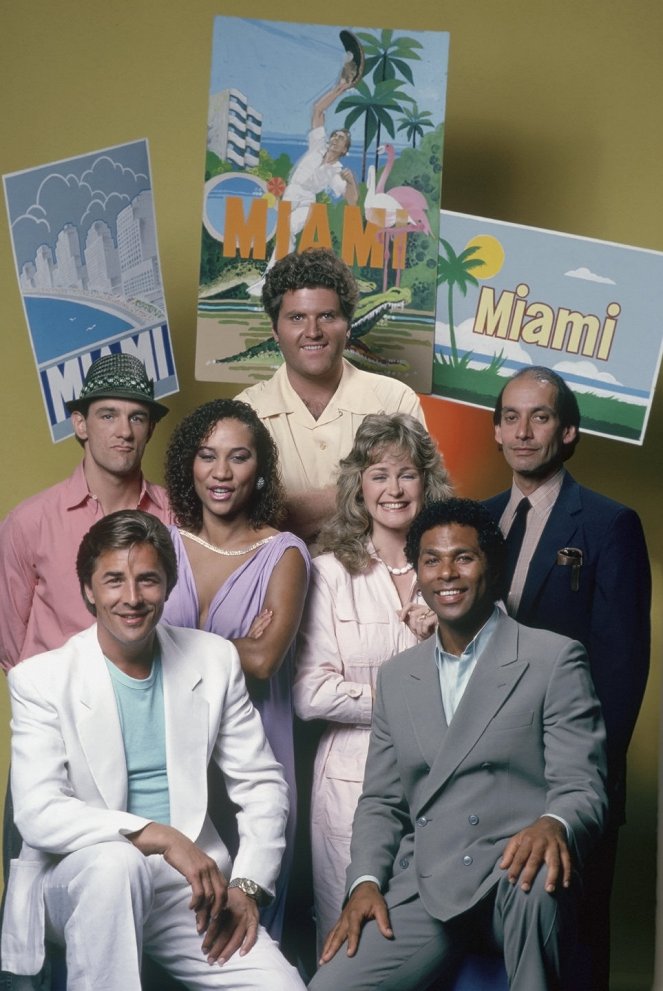 Miami Vice - Werbefoto - John Diehl, Don Johnson, Olivia Brown, Michael Talbott, Belinda Montgomery, Philip Michael Thomas, Gregory Sierra