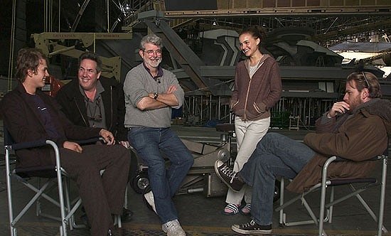 Star Wars: A Sith-ek bosszúja - Forgatási fotók - Hayden Christensen, George Lucas, Natalie Portman, Ewan McGregor