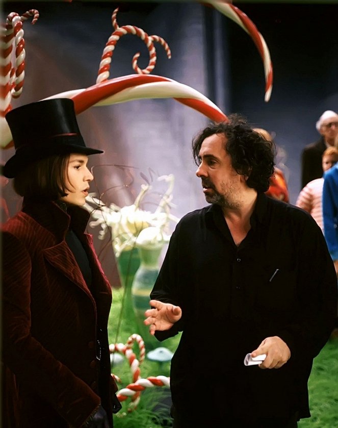 Charlie e a Fábrica de Chocolate - De filmagens - Johnny Depp, Tim Burton