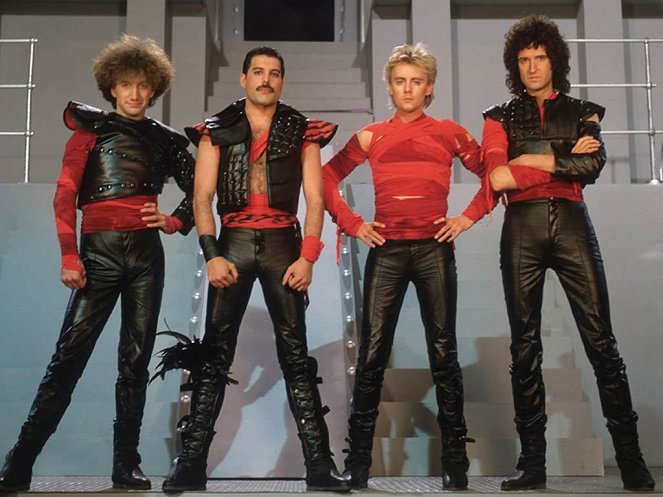 Queen: Radio Ga Ga - Promóció fotók - John Deacon, Freddie Mercury, Roger Taylor, Brian May