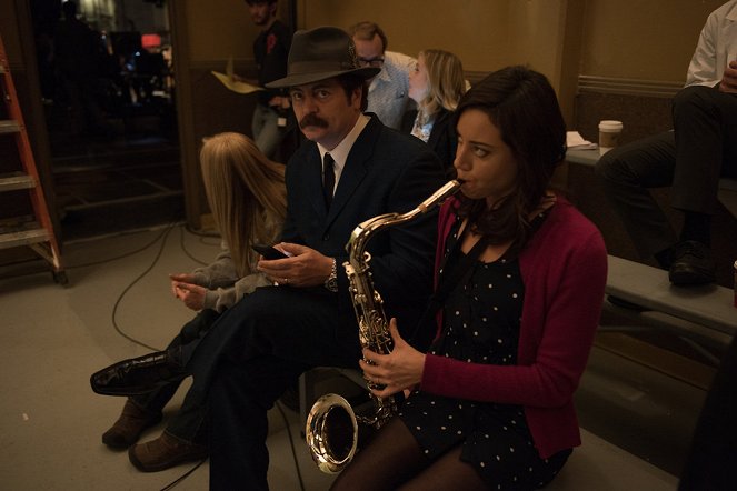 Parks and Recreation - The Johnny Karate Super Awesome Musical Explosion Show - Del rodaje - Nick Offerman, Aubrey Plaza
