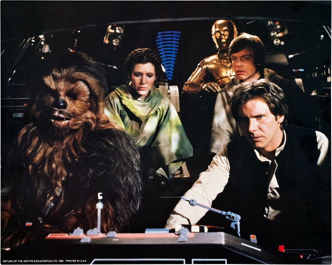 Star Wars: A Jedi visszatér - Vitrinfotók - Peter Mayhew, Carrie Fisher, Mark Hamill, Harrison Ford