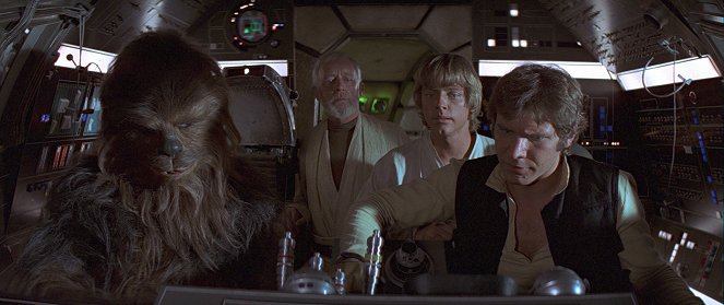 Star Wars - Episode IV: Eine neue Hoffnung - Filmfotos - Peter Mayhew, Alec Guinness, Mark Hamill, Harrison Ford