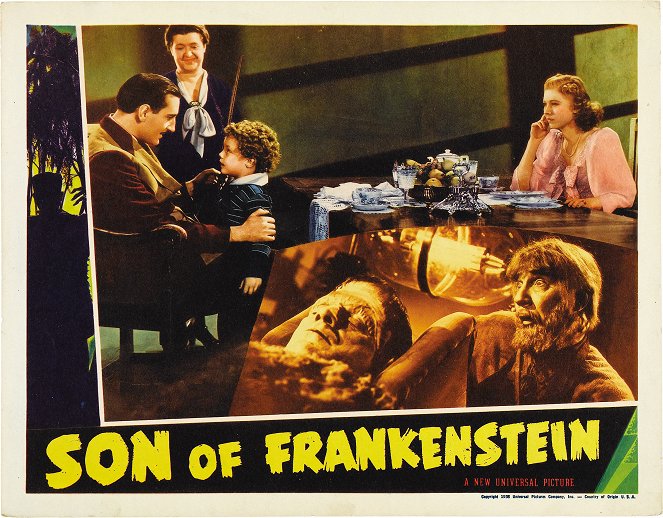 Frankensteins Sohn - Lobbykarten - Basil Rathbone, Emma Dunn, Donnie Dunagan, Boris Karloff, Josephine Hutchinson, Bela Lugosi