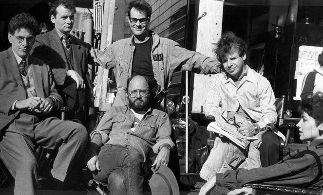 Ghostbusters - Van de set - Harold Ramis, Bill Murray, Dan Aykroyd, Rick Moranis, Annie Potts