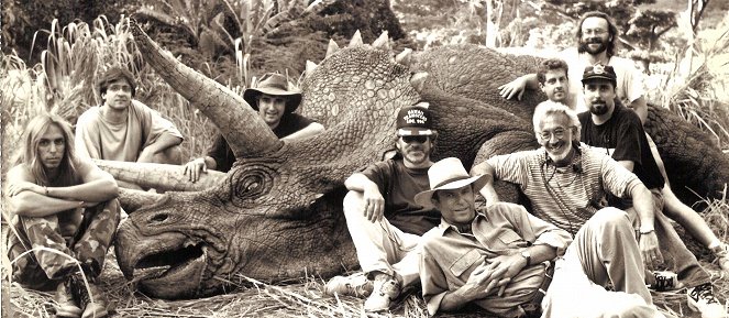 Jurassic Park - Forgatási fotók - Steven Spielberg, Sam Neill, Stan Winston