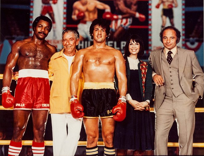 Rocky II - De filmagens - Carl Weathers, Burgess Meredith, Sylvester Stallone, Talia Shire, Burt Young