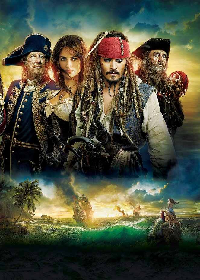 Pirates of the Caribbean 4 - Fremde Gezeiten - Werbefoto - Geoffrey Rush, Penélope Cruz, Johnny Depp, Ian McShane