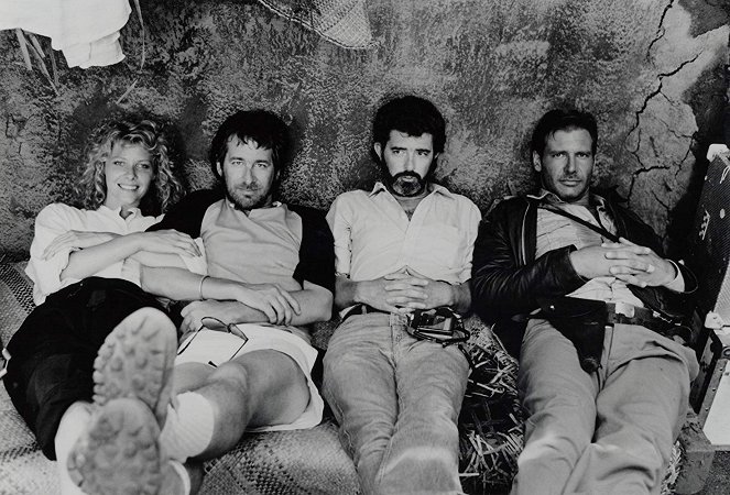 Indiana Jones und der Tempel des Todes - Dreharbeiten - Kate Capshaw, Steven Spielberg, George Lucas, Harrison Ford