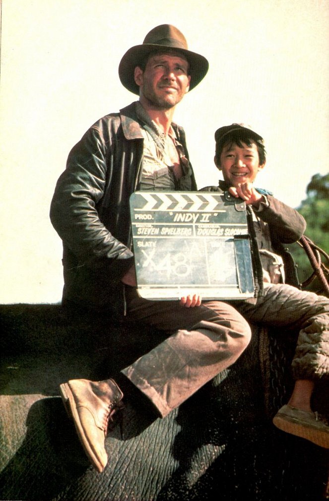 Indiana Jones e o Templo Perdido - De filmagens - Harrison Ford, Ke Huy Quan