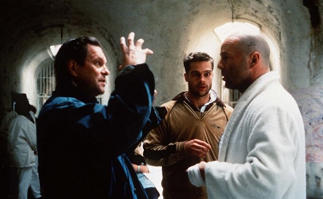 12 Monkeys - Dreharbeiten - Terry Gilliam, Brad Pitt, Bruce Willis