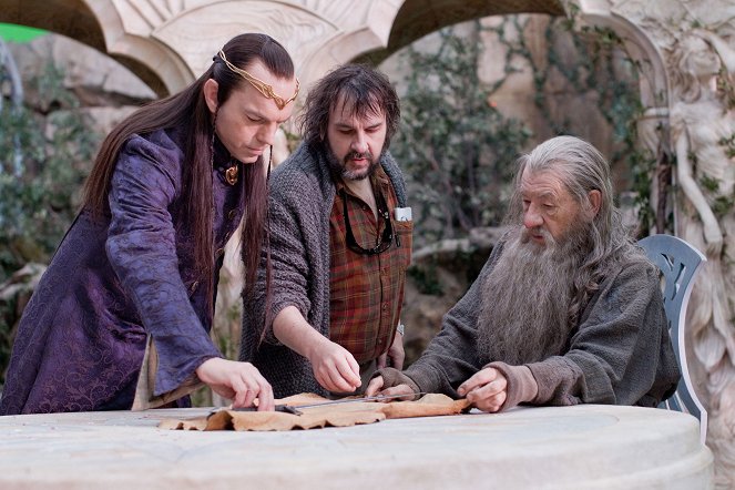 O Hobbit: Uma Jornada Inesperada - De filmagens - Hugo Weaving, Peter Jackson, Ian McKellen