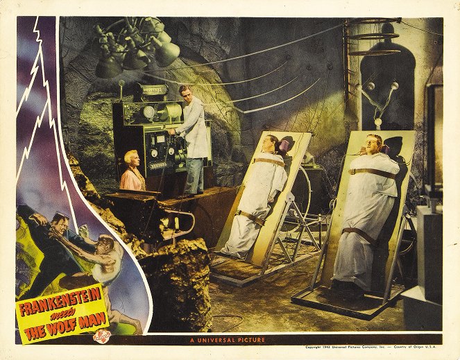 Frankenstein rencontre le Loup-garou - Cartes de lobby - Ilona Massey, Patric Knowles, Lon Chaney Jr., Bela Lugosi