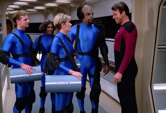 Star Trek: Az új nemzedék - 11001001 - Filmfotók - Denise Crosby, Michael Dorn, Jonathan Frakes