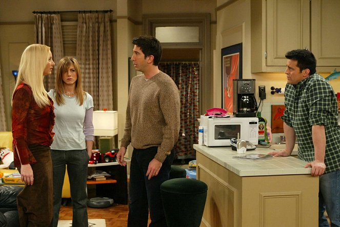 Przyjaciele - Ten, w którym Chandler zostaje nakryty - Z filmu - Lisa Kudrow, Jennifer Aniston, David Schwimmer, Matt LeBlanc