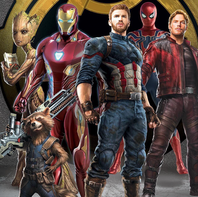 Avengers 3 - Infinity War - Werbefoto - Robert Downey Jr., Chris Evans, Tom Holland, Chris Pratt