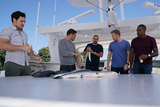 Grey's Anatomy - Season 14 - Come on Down to My Boat, Baby - Photos - Giacomo Gianniotti, Justin Chambers, Jesse Williams, Kevin McKidd, Jason George
