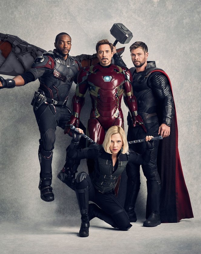 Avengers 3 - Infinity War - Werbefoto - Anthony Mackie, Robert Downey Jr., Scarlett Johansson, Chris Hemsworth