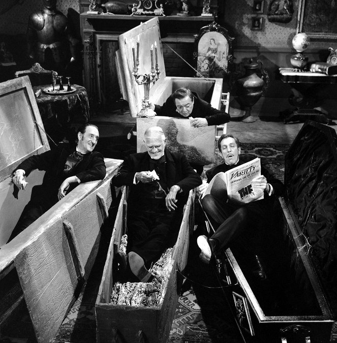 Ruhe sanft GmbH - Werbefoto - Basil Rathbone, Boris Karloff, Peter Lorre, Vincent Price