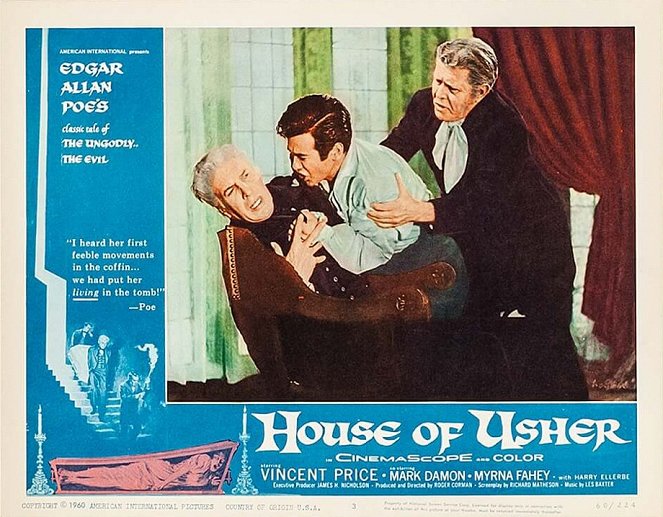 House of Usher - Lobbykaarten - Vincent Price, Mark Damon, Harry Ellerbe