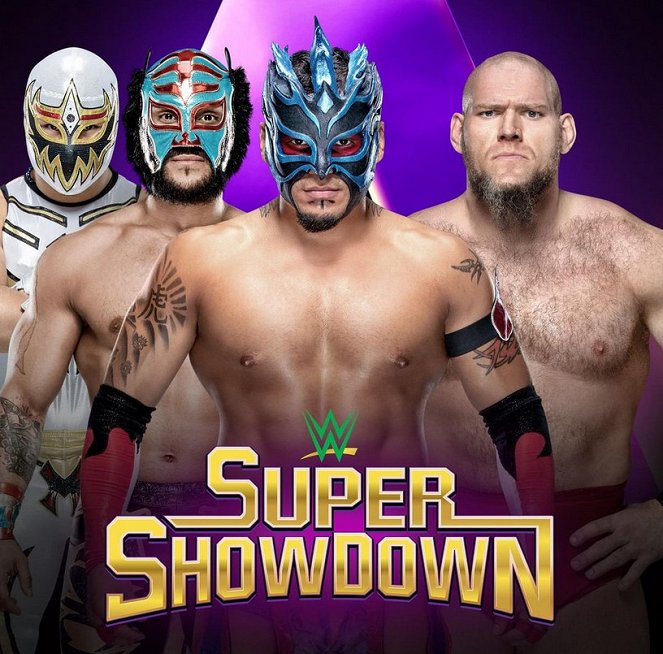 WWE Super Show-Down - Werbefoto - Mascara Dorada, Jose Cordeiro, Emanuel Rodriguez, Dylan Miley