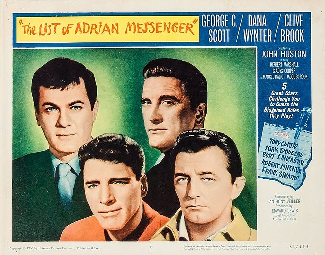 The List of Adrian Messenger - Lobby Cards - Tony Curtis, Burt Lancaster, Kirk Douglas, Robert Mitchum