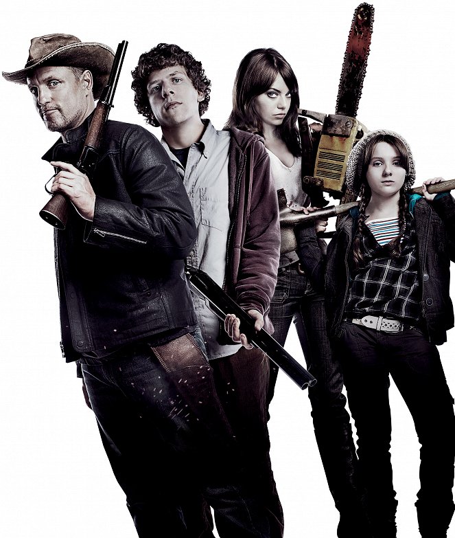Zombieland - Werbefoto - Woody Harrelson, Jesse Eisenberg, Emma Stone, Abigail Breslin