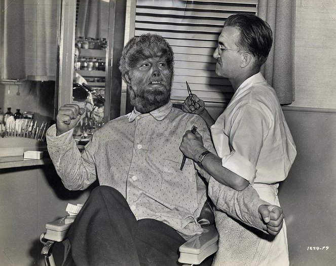 Frankenstein Contra o Homem Lobo - De filmagens - Lon Chaney Jr., Jack P. Pierce