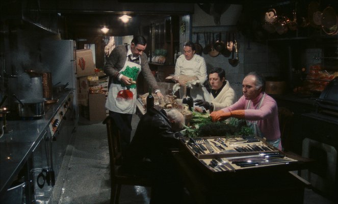 A nagy zabálás - Filmfotók - Philippe Noiret, Ugo Tognazzi, Marcello Mastroianni, Michel Piccoli