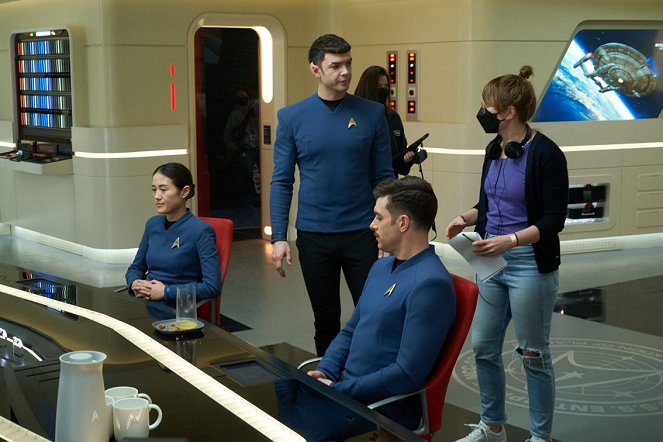 Star Trek : Strange New Worlds - Charades - Tournage - Ethan Peck, Dan Jeannotte, Jordan Canning