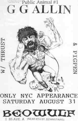 GG Allin & The Murder Junkies: Live at Beowulf, New York - Plakaty