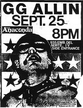 GG Allin & The Murder Junkies: Live at the Anaconda Club, Santa Barbara - Plakate