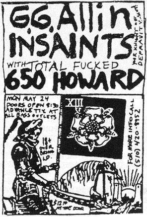GG Allin & The Murder Junkies: Live at 650 Howard Street, San Francisco - Affiches