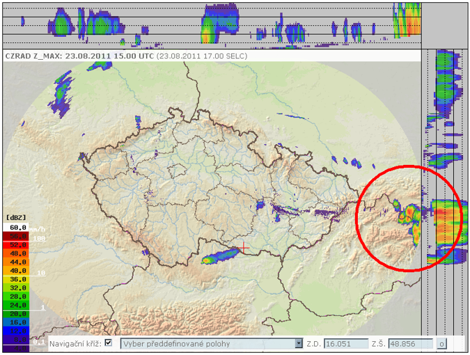 Radarový snímek, 23.8.2011, 17:00