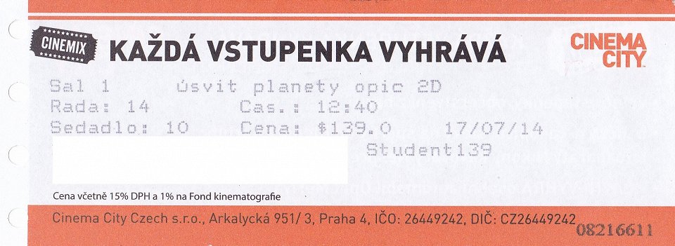 KINO - Nový Smíchov - Cinema City - Úsvit planety opic (2014) (17. 7. 2014.)