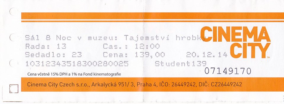 KINO - Nový Smíchov - Cinema City - Noc v muzeu: Tajemství hrobky (2014) (20. 12. 2014.)