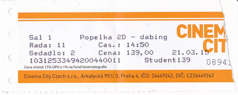 KINO - Nový Smíchov - Cinema City - Popelka (2015) (21. 3. 2015.)