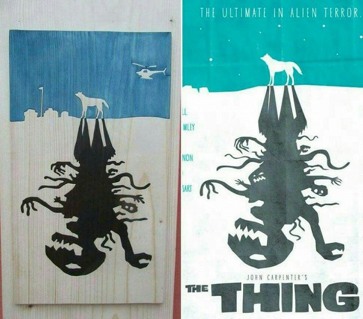 The Thing alternative poster wooden carving